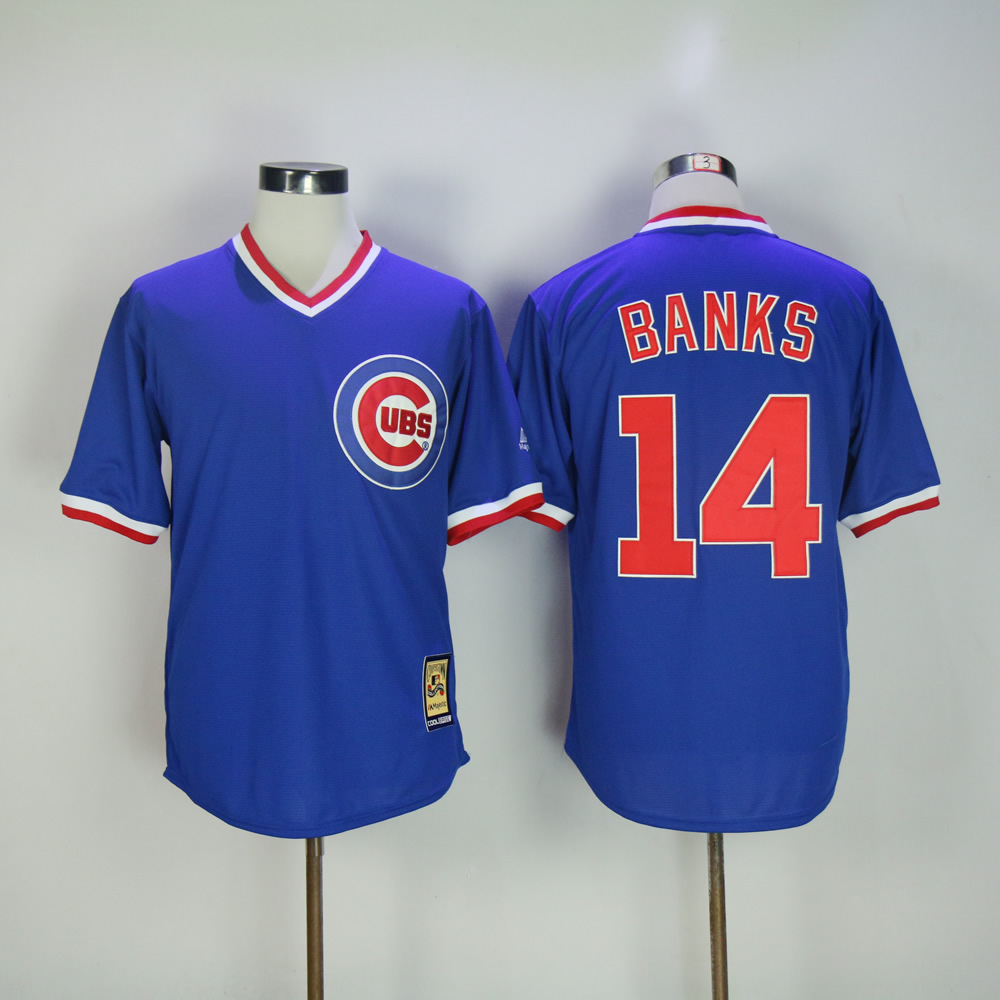 Men Chicago Cubs #14 Banks Blue Throwback MLB Jerseys->chicago cubs->MLB Jersey